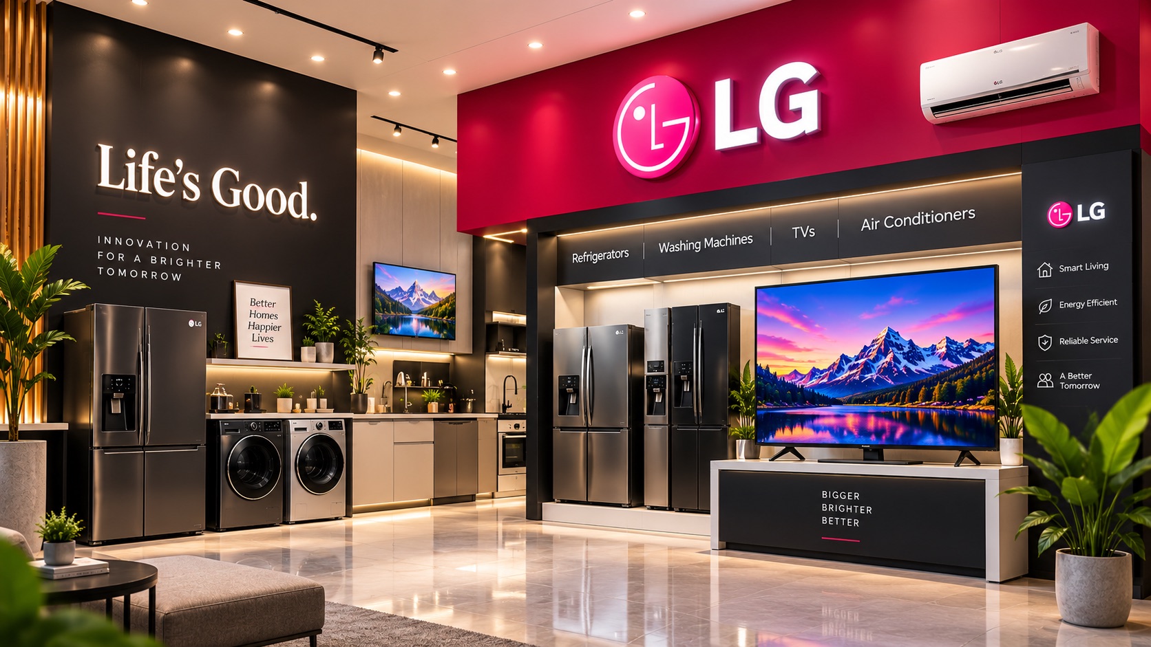 LG Best Shop showroom interior with TVs, refrigerators and washing machines